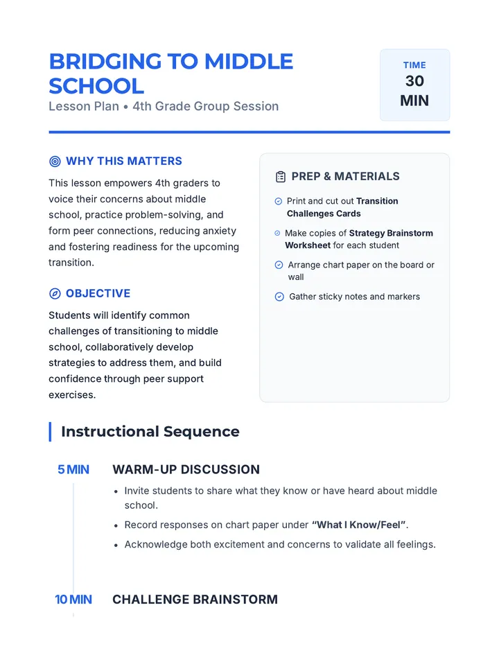 Bridging to Middle School Lesson Plan