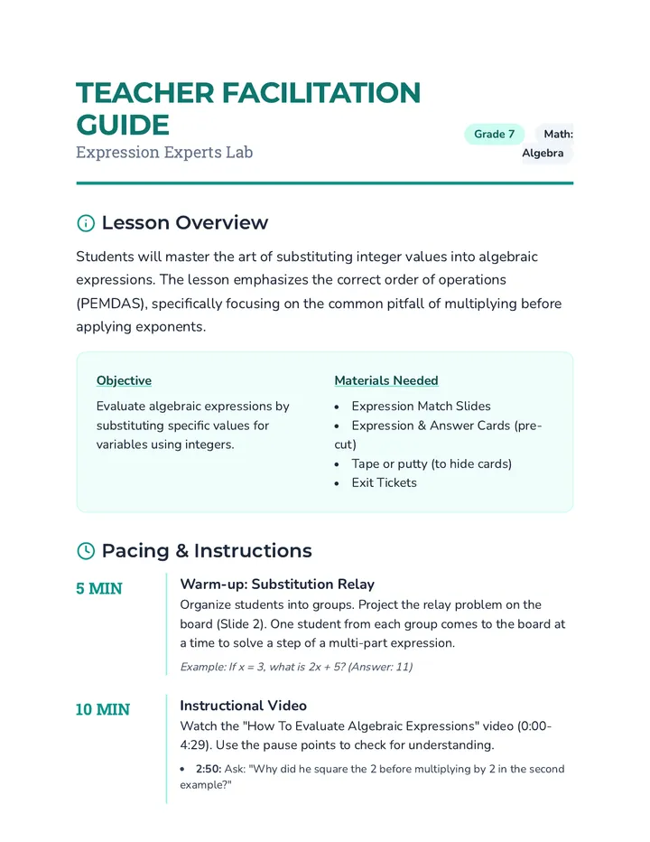 Expression Match Teacher Guide