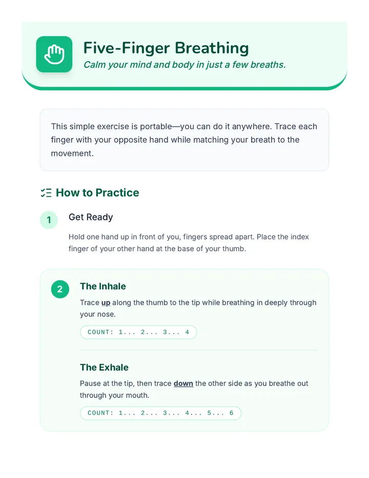 Five-Finger Breathing Activity Sheet