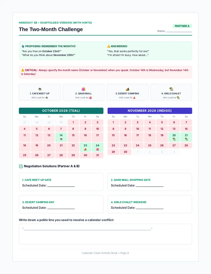 Two Month Challenge Scaffolded Worksheet
