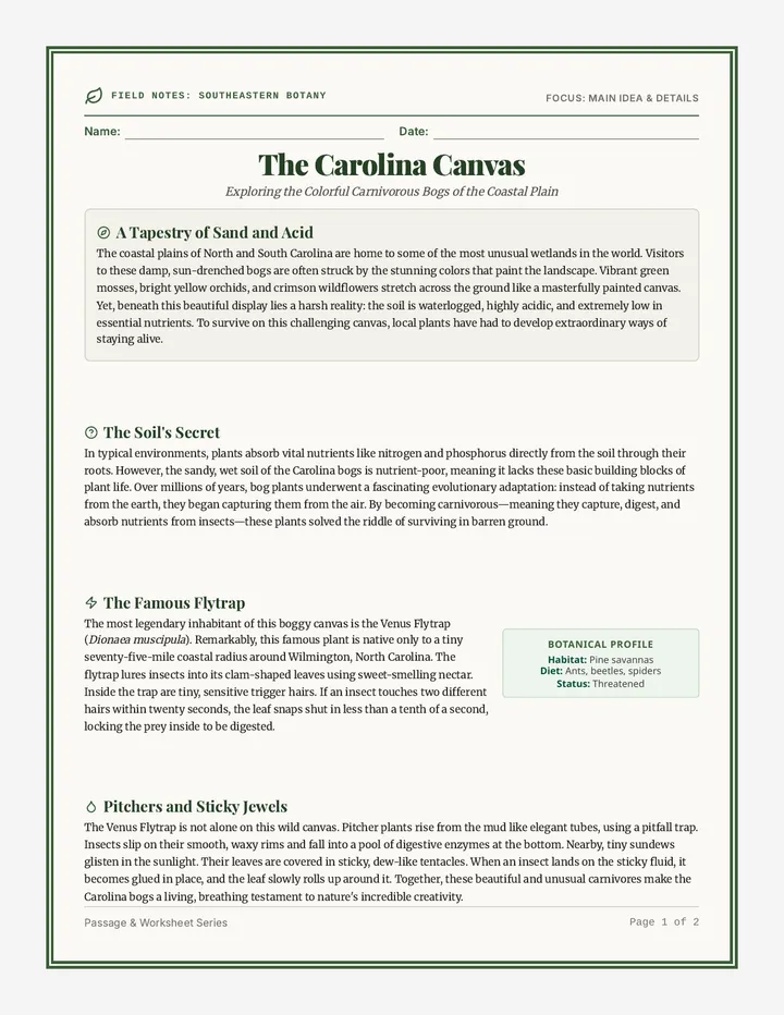 Carolina Canvas Reading Passage