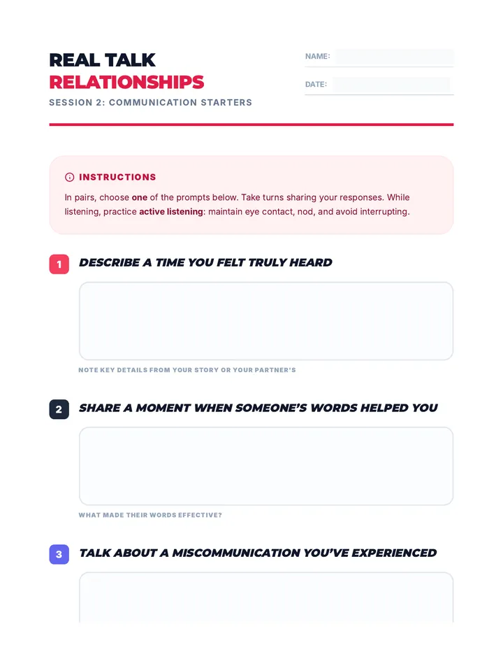 Communication Starters Worksheet