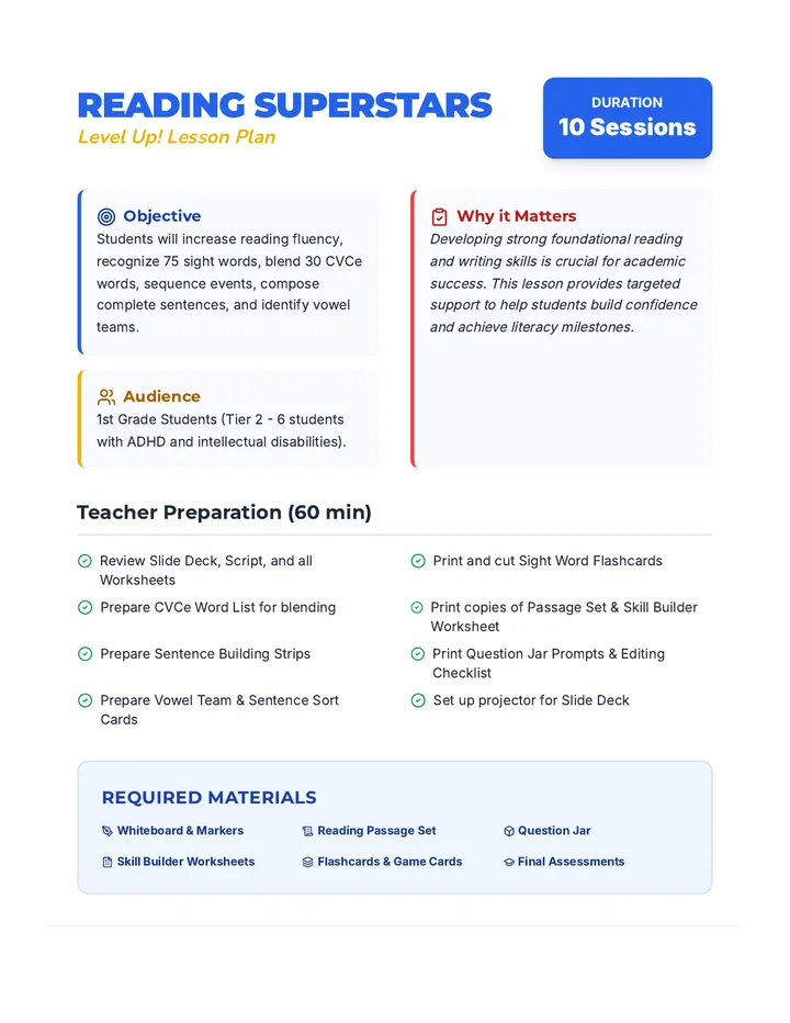 Reading Superstars Lesson Plan