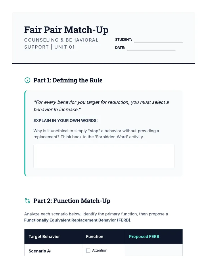 Fair Pair Worksheet