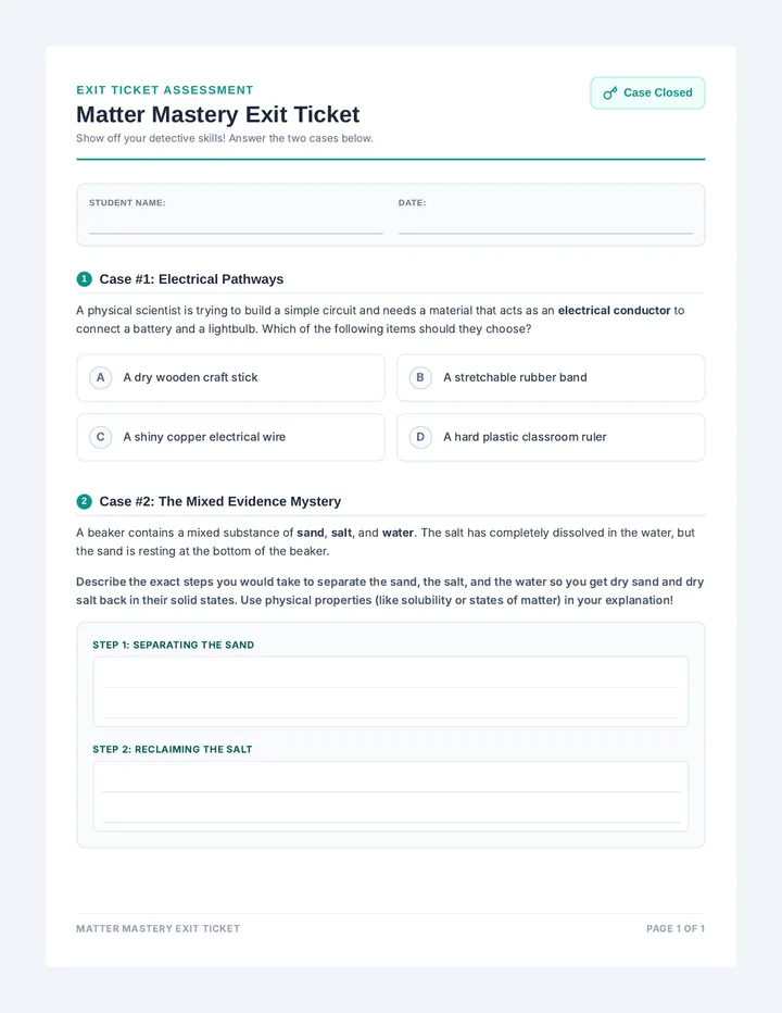 Matter Mastery Exit Ticket