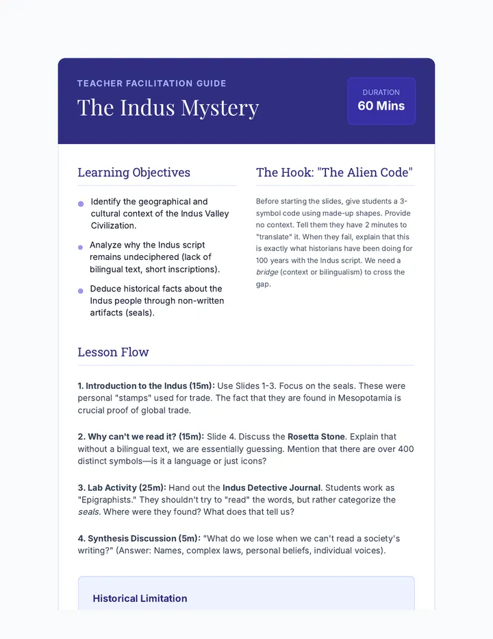 Indus Mystery Teacher Guide
