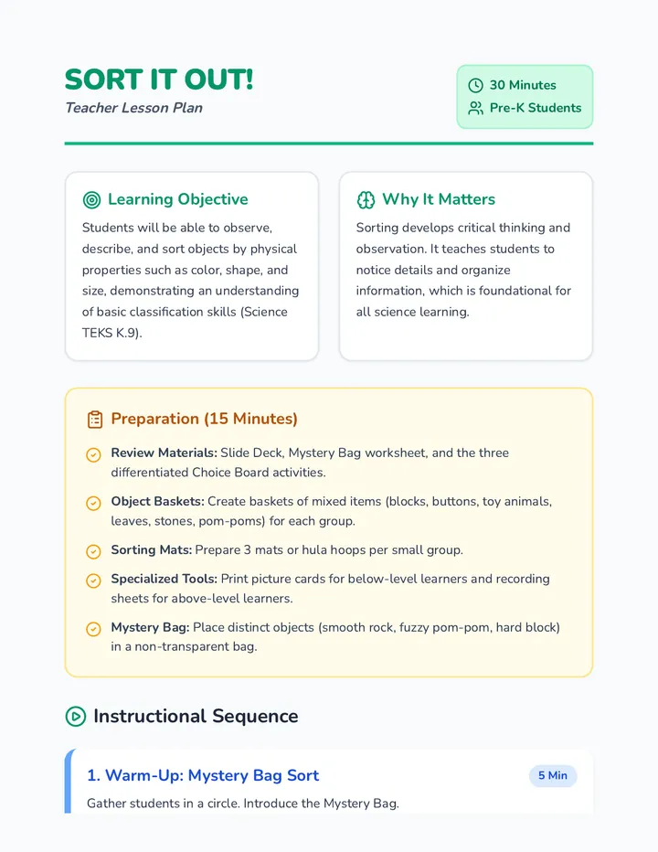 Sort It Out Lesson Plan