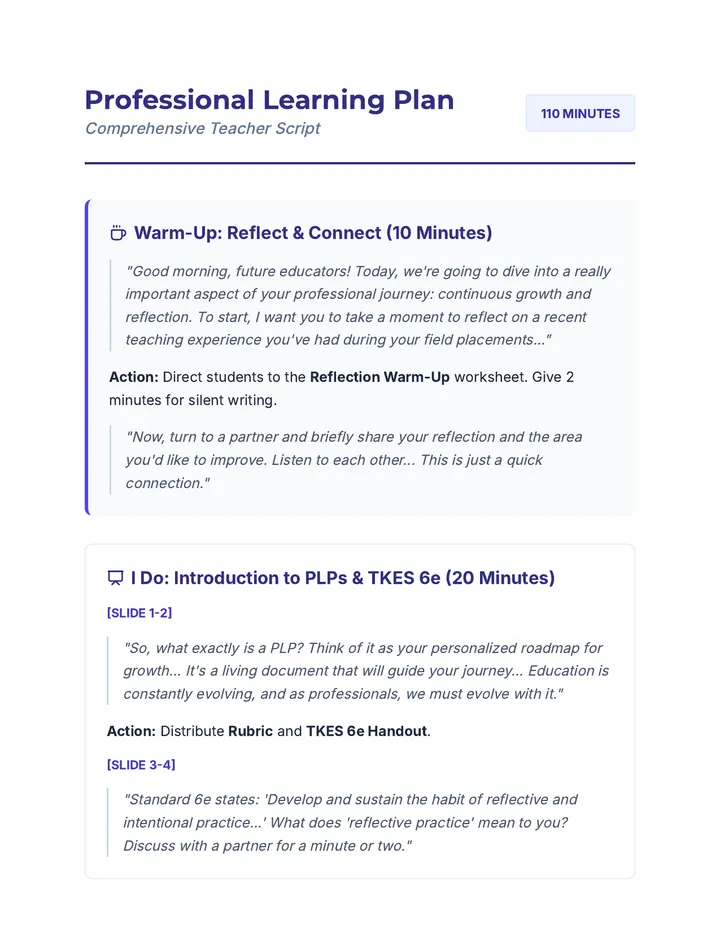 PLP Facilitator Teacher Script