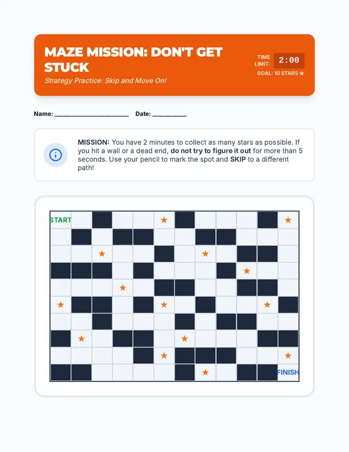 Maze Mission Worksheet