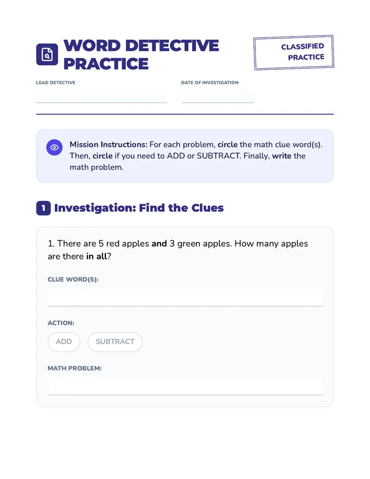 Clue Word Practice Worksheet
