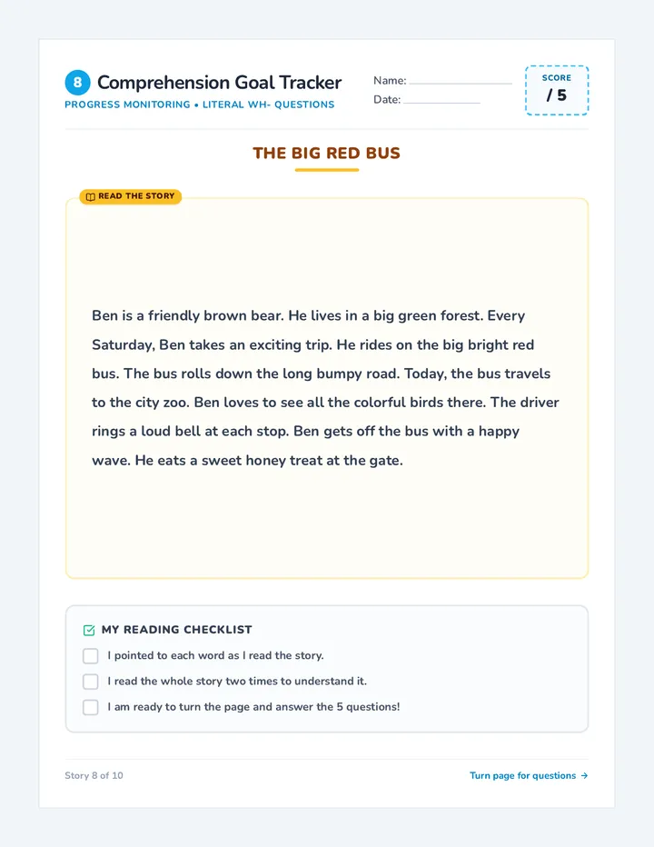 Bus Comprehension Sheet