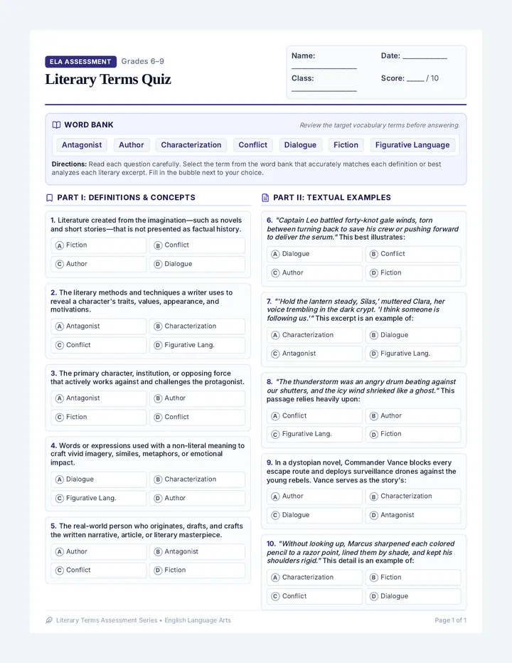 Literary Terms Quiz