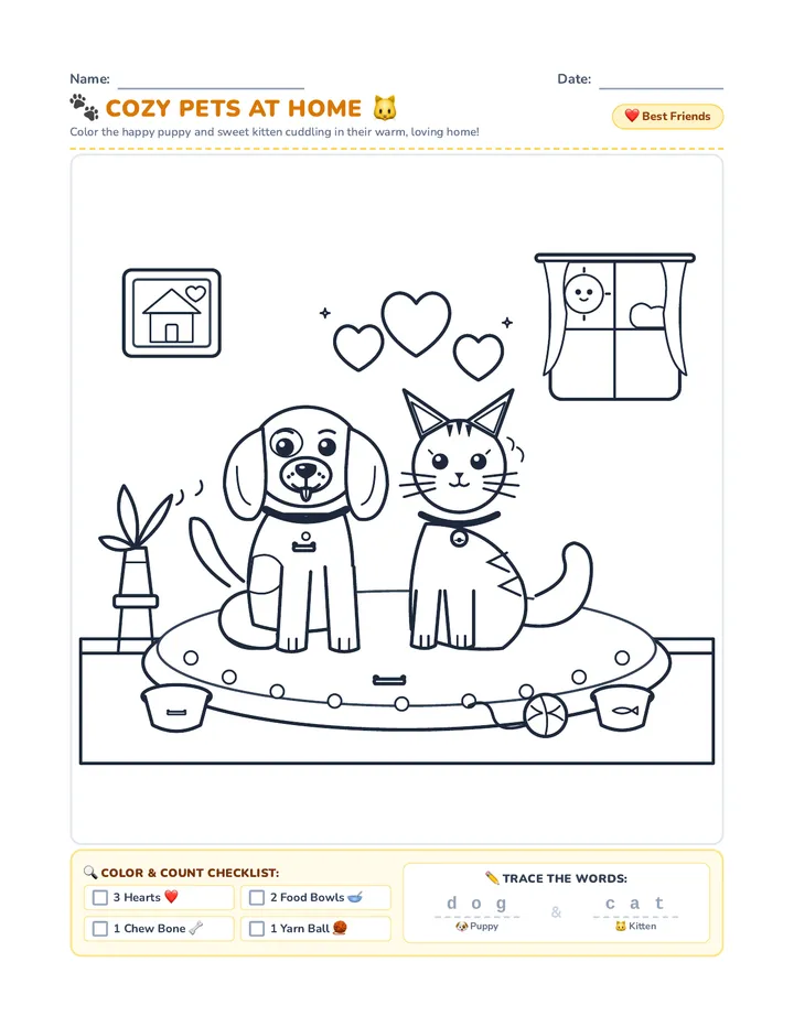 Cozy Pets Coloring Page