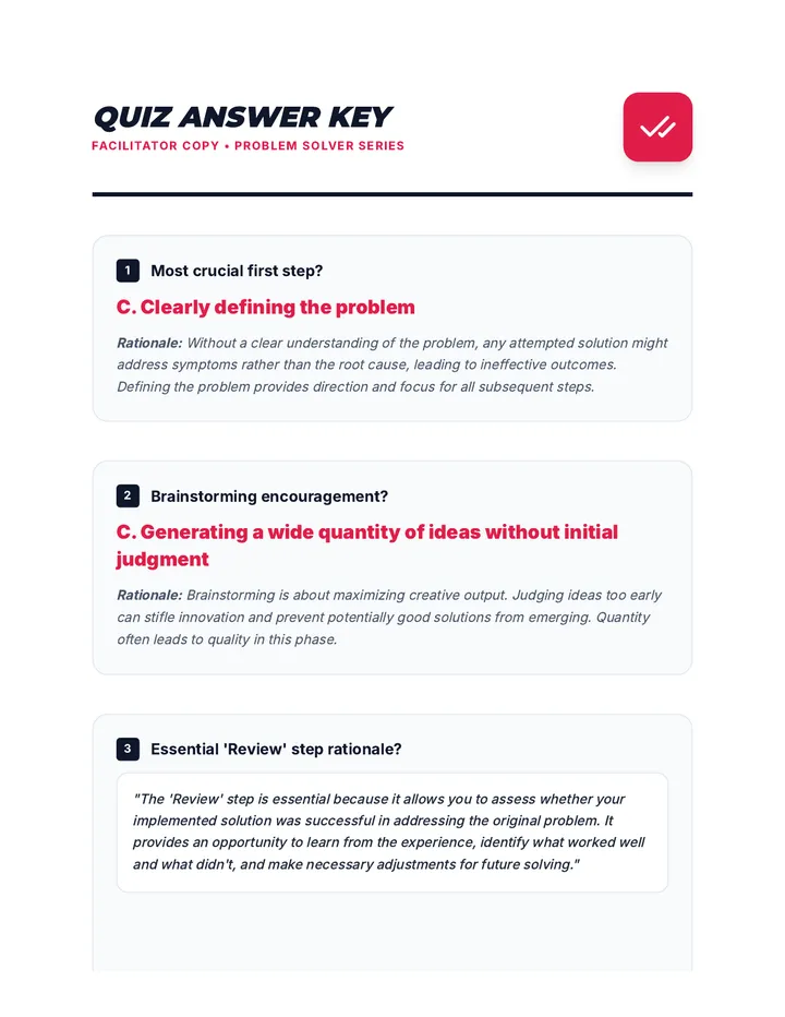 Problem Solvers Quiz Answer Key