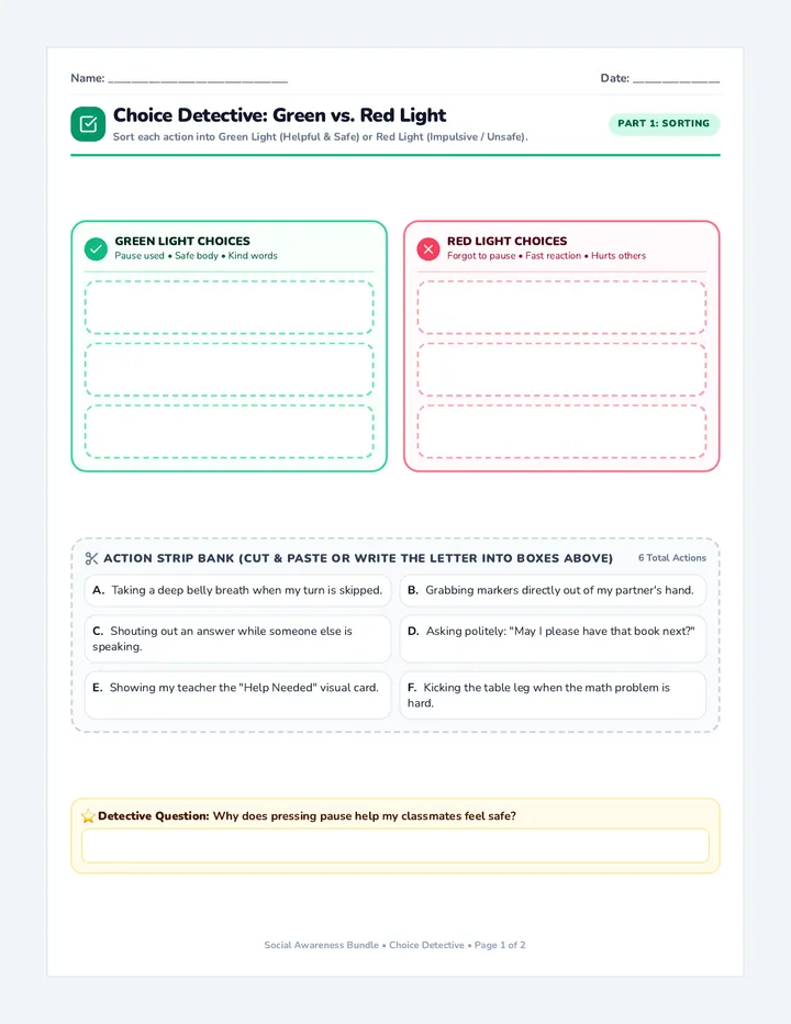 Choice Detective Sorting Worksheet