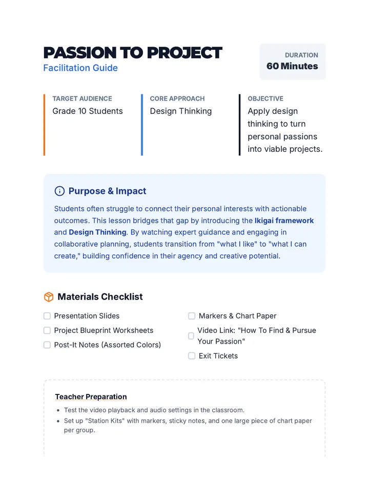 Passion to Project Lesson Plan