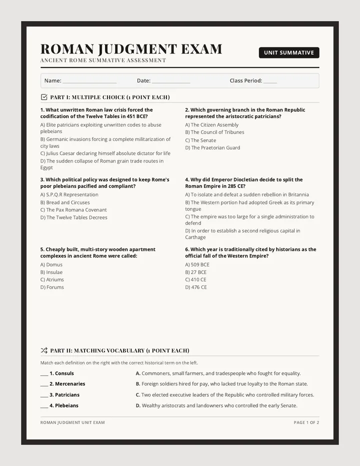 Roman Judgment Exam