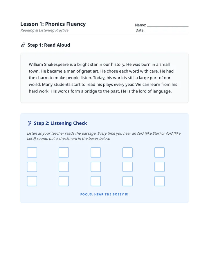 Fluency Practice Handout L1