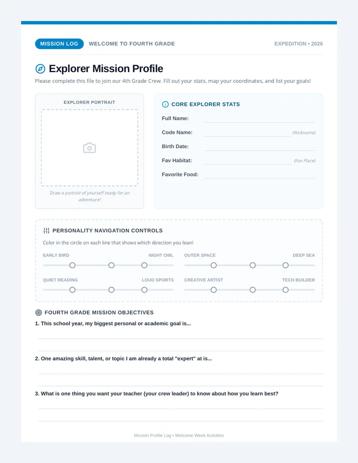 Explorer Profile Activity Sheet