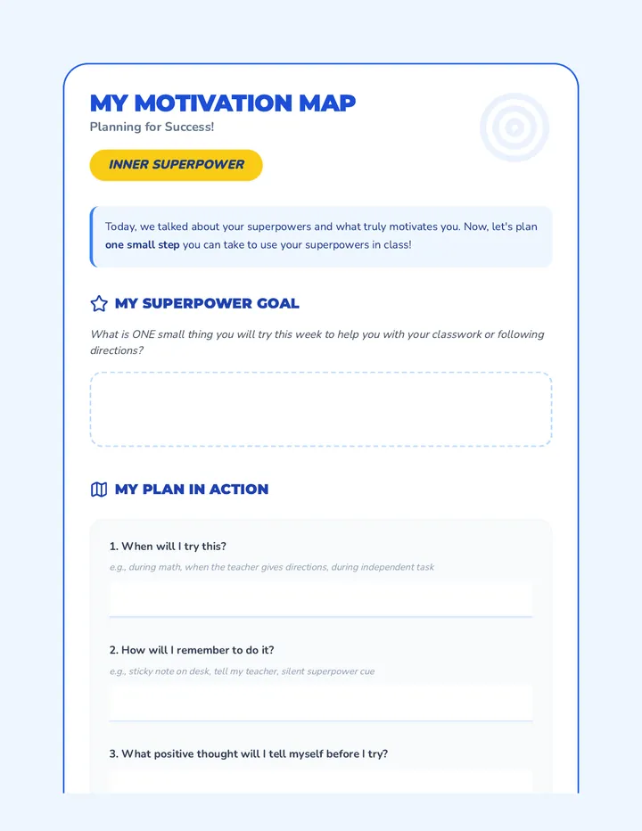 My Motivation Map Activity Sheet