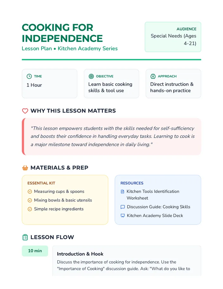 Cooking Lesson Plan