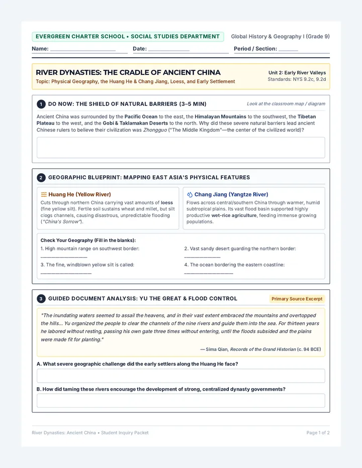 River Dynasties Student Worksheet