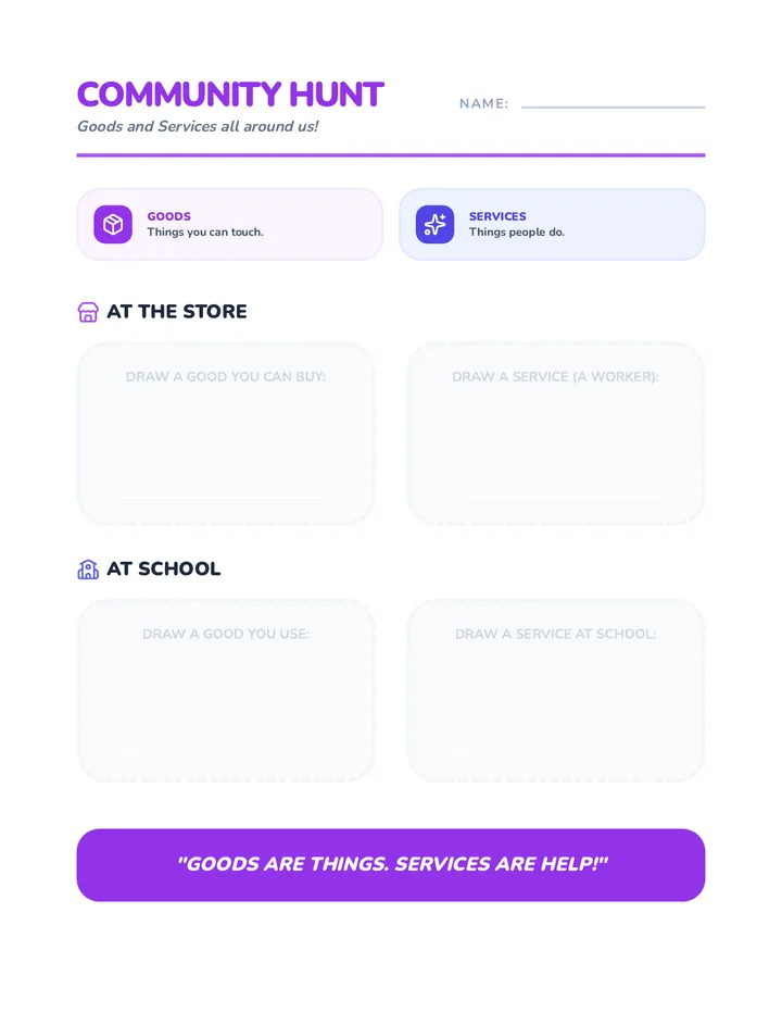 Goods and Services Hunt Worksheet
