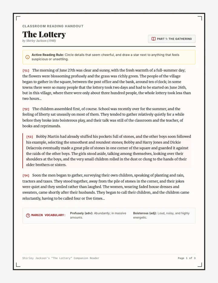 The Lottery Companion Passage