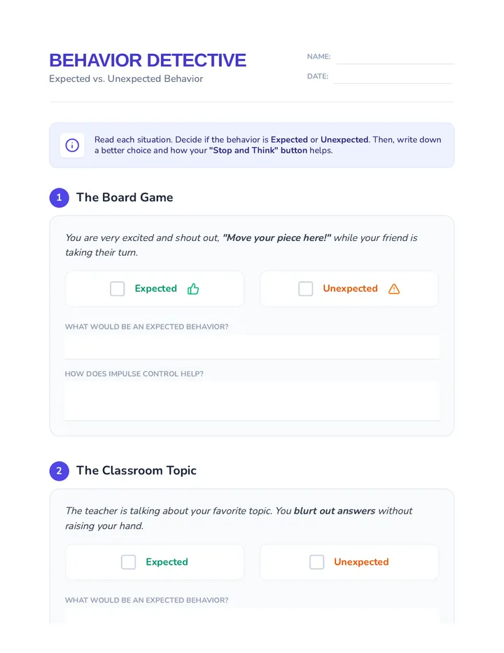 Behavior Detective Worksheet