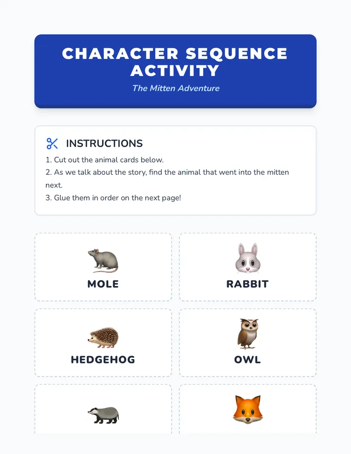 Mitten Animal Sequencing Activity