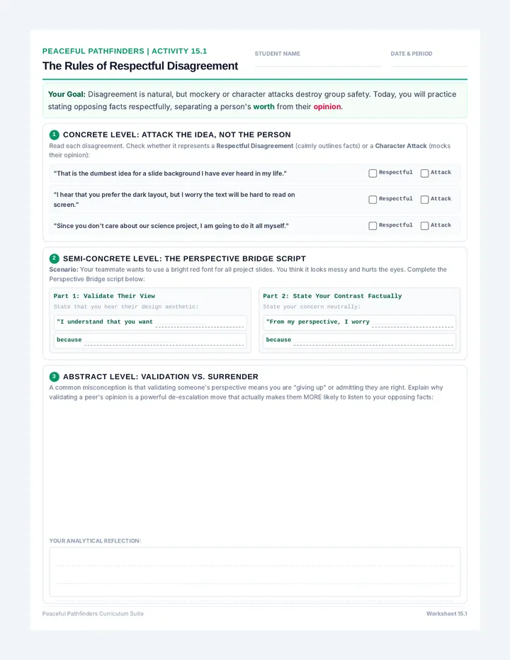 Respectful Disagreement Worksheet