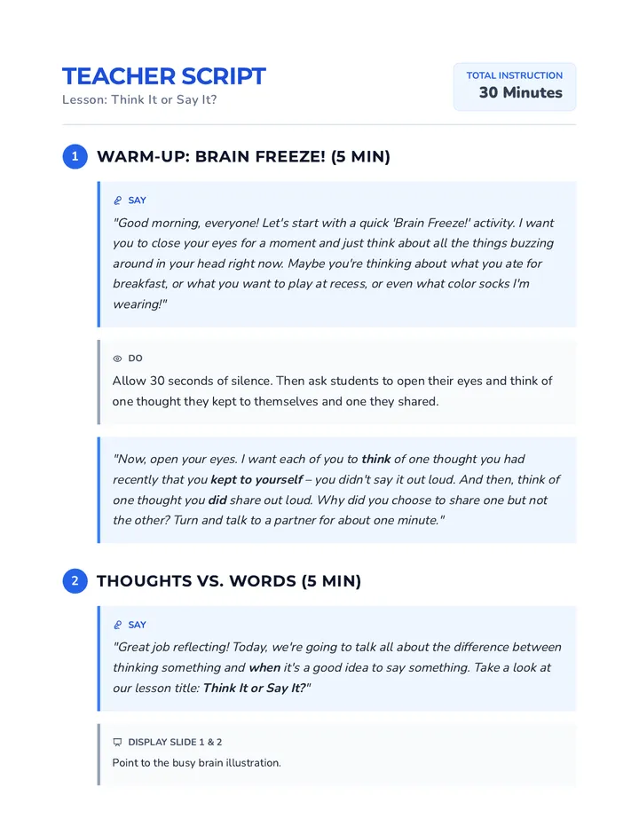 Thought Filter Teacher Script
