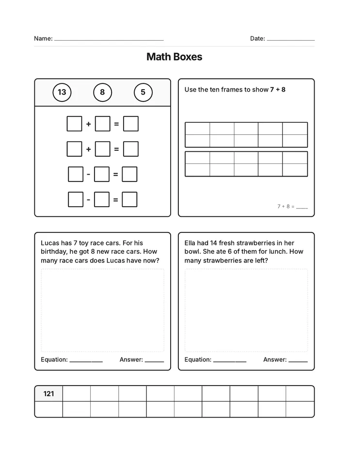 Math Boxes Set Five Worksheet
