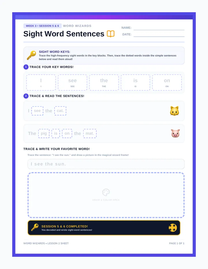 Sight Word Sentences Worksheet