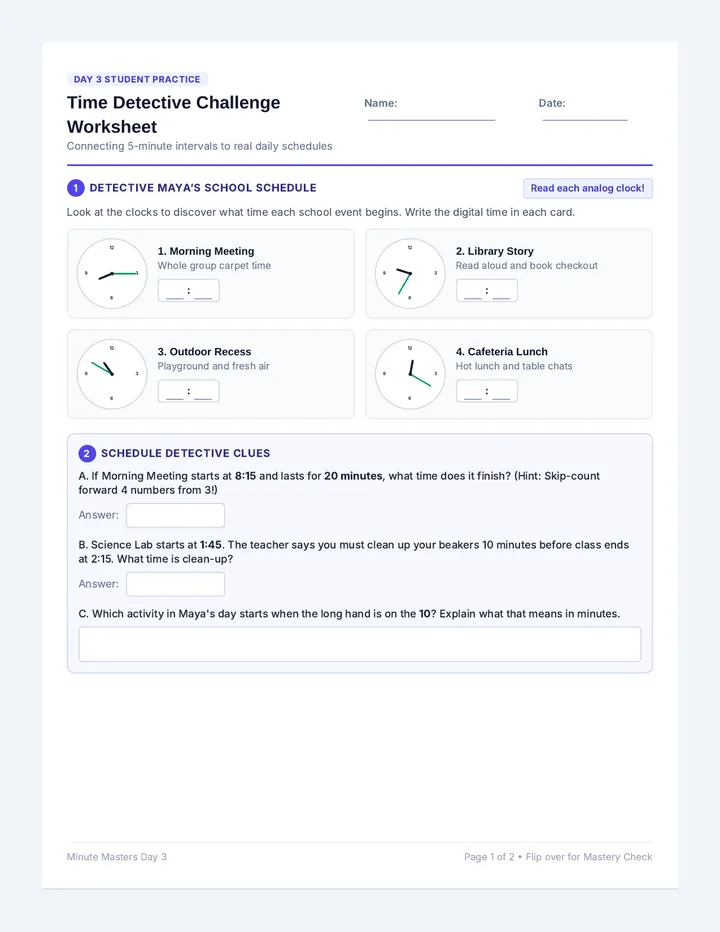 Time Detective Challenge Worksheet
