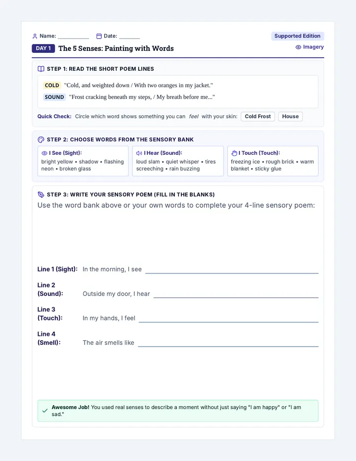 Poetry Pulse Adapted Worksheets
