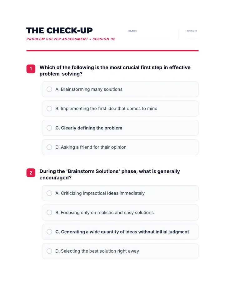 Problem Solvers Check-Up Quiz
