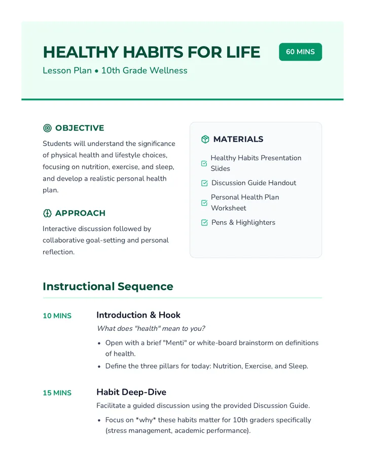 Healthy Habits Lesson Plan