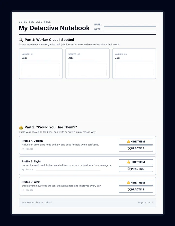 Job Detective Notebook Worksheet