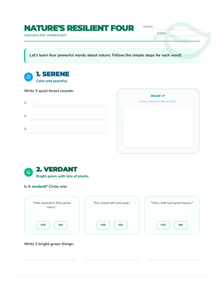 Nature Resilient Four Worksheet Pruned