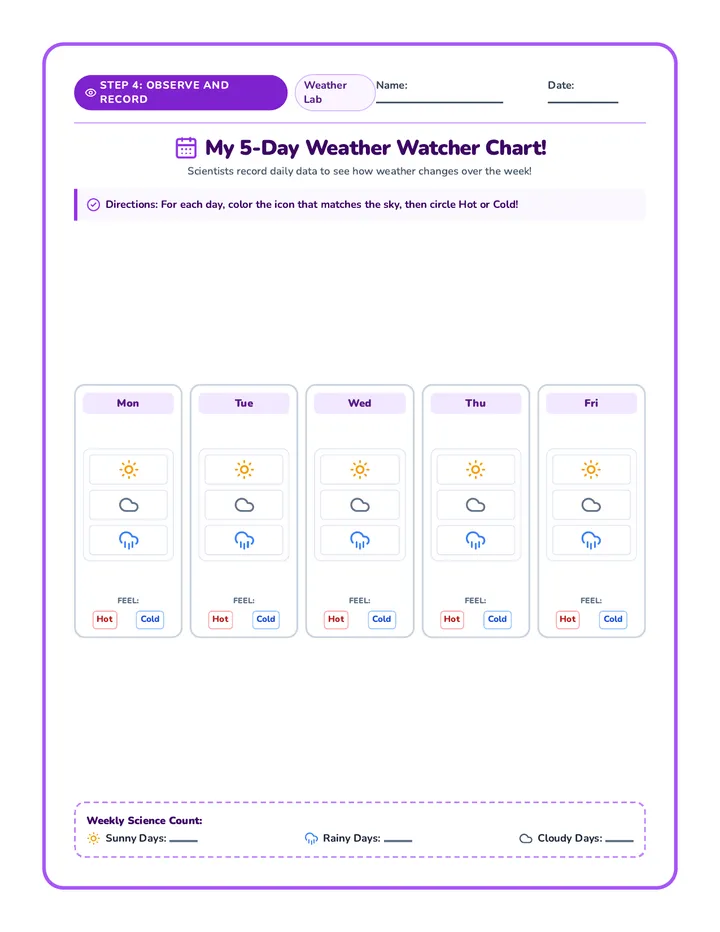 Cloud Rain Observation Worksheet