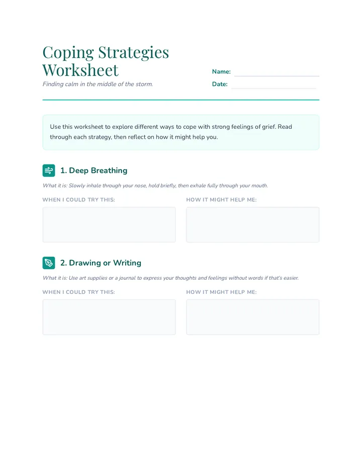 Coping Strategies Worksheet