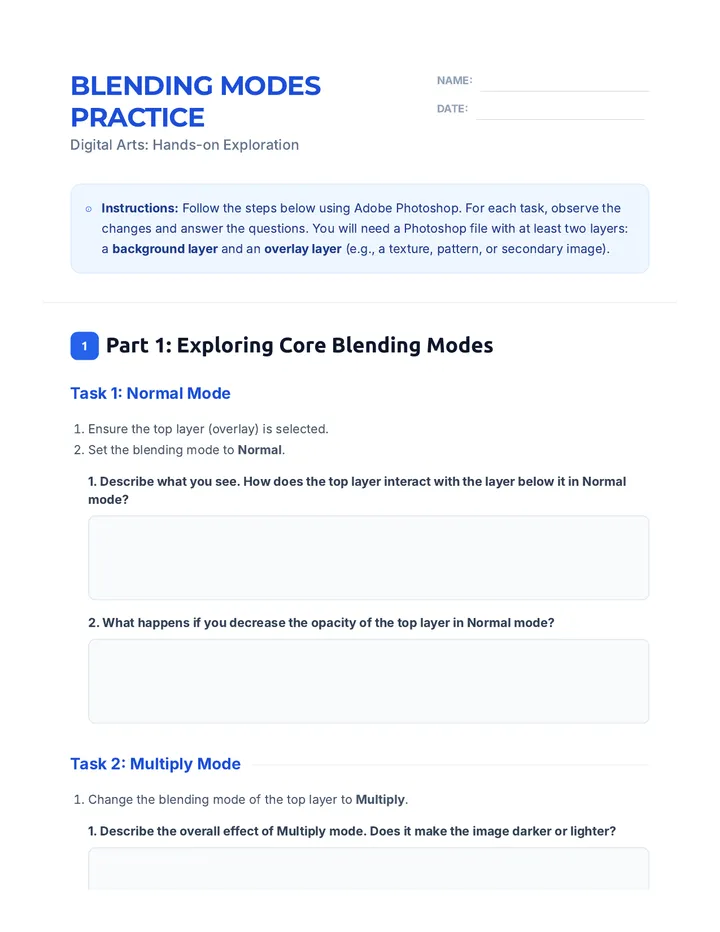 Blending Modes Practice Worksheet