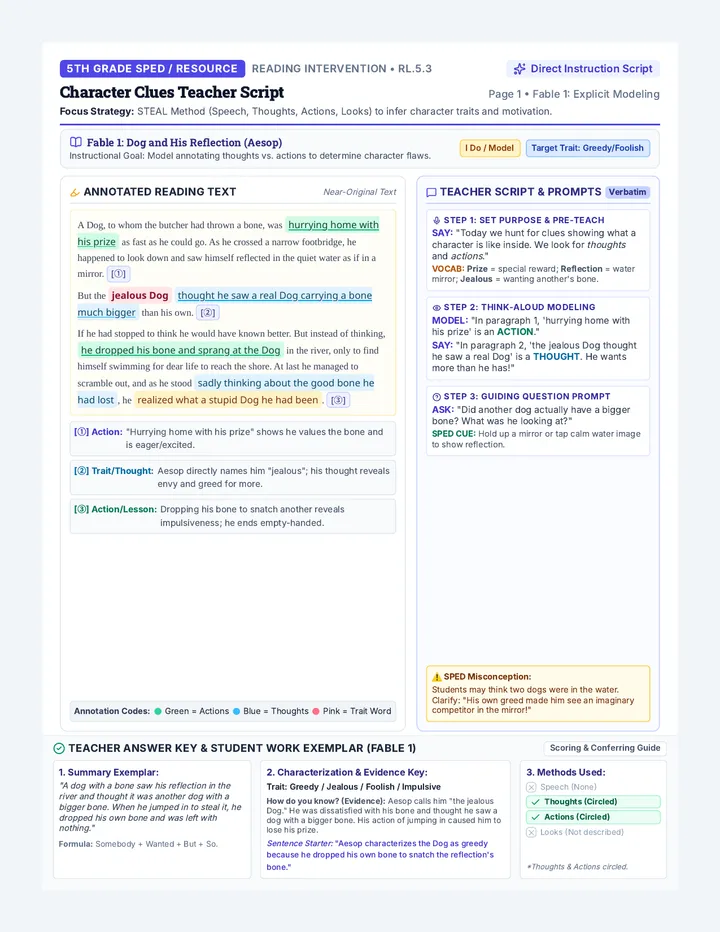 Character Clues Teacher Script