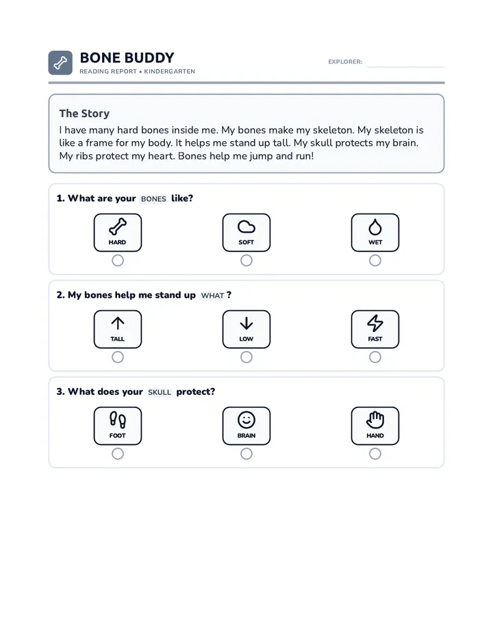 Bone Buddy Story Worksheet
