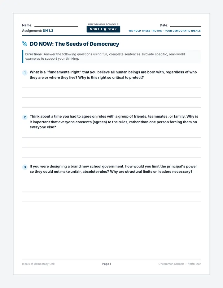 Democratic Ideals Workbook Packet