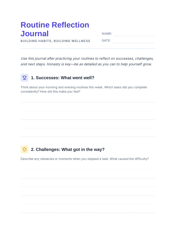 Routine Reflection Journal Template