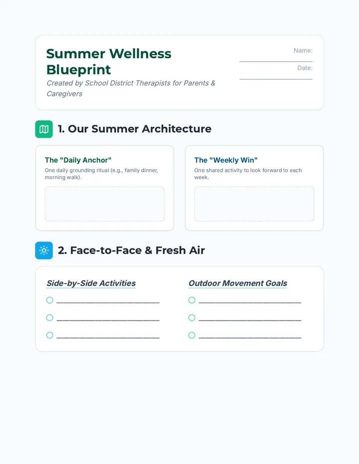 Summer Wellness Worksheet