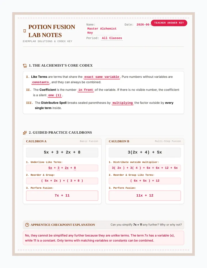 Potion Fusion Answer Key
