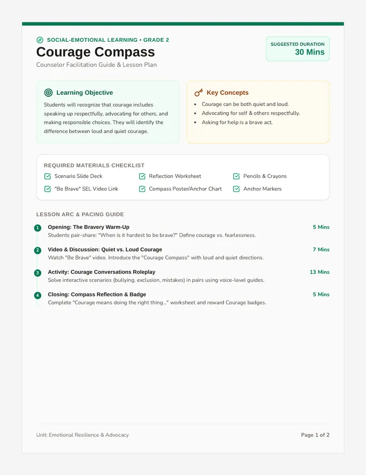 Courage Compass Counselor Lesson Plan